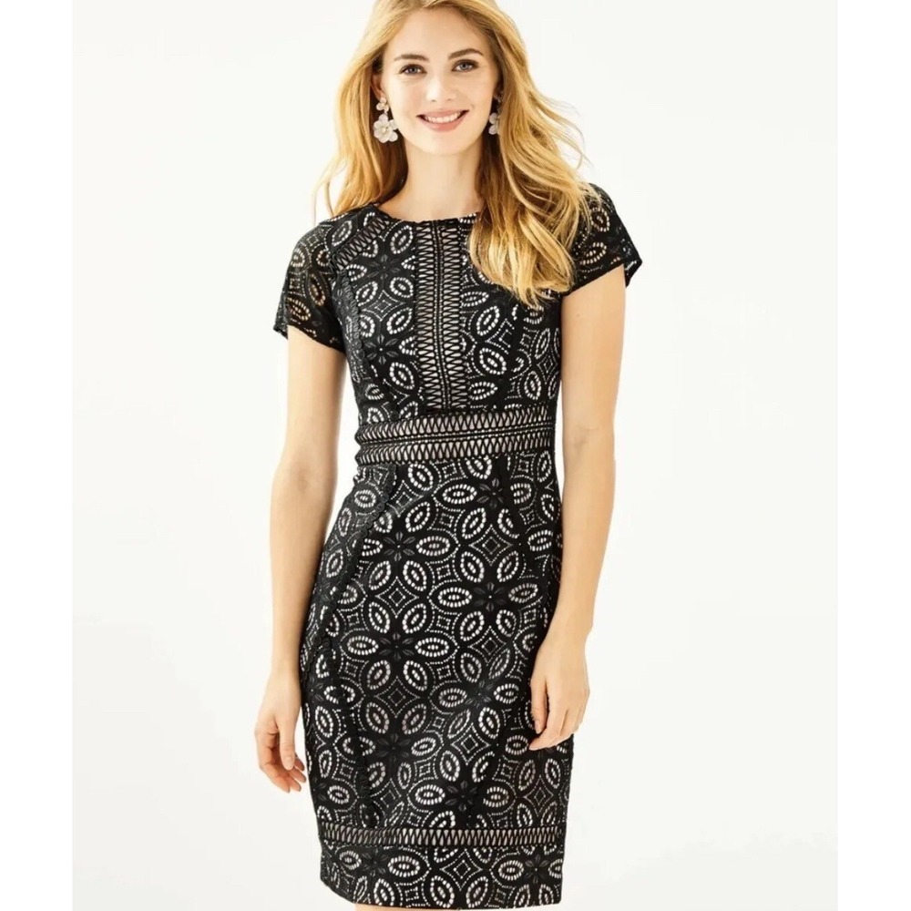 Lilly Pulitzer Black Lace Sheath Dress Womens Small Cocktail Formal